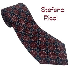 Stefano Ricci Burgundy Blue Silver Silk Luxury Necktie
